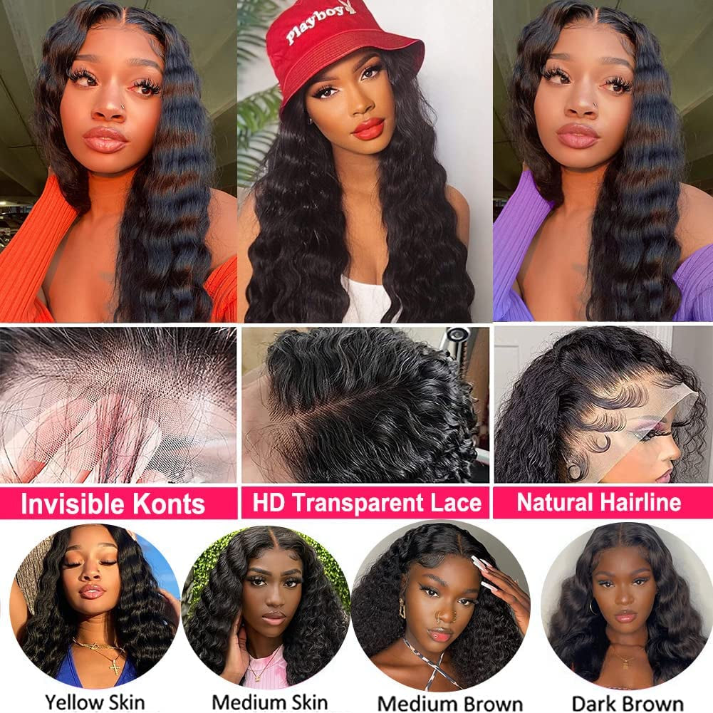 13X4 Loose Deep Wave Curly Lace Front Wigs Human Hair Pre Plucked with Baby Hair 180% Density Curly Lace Front Wig 10A Wigs for Black Women Glueless Wig 24Inch, Natural Color