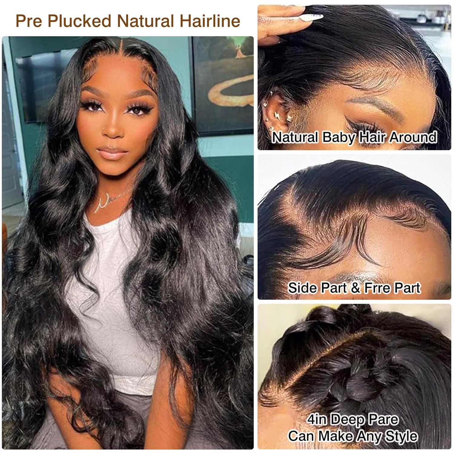13X4 Lace Front Wigs Human Hair 28 Inch 180% Density Body Wave Pre Plucked HD Transparent Lace Frontal Wigs Baby Hair