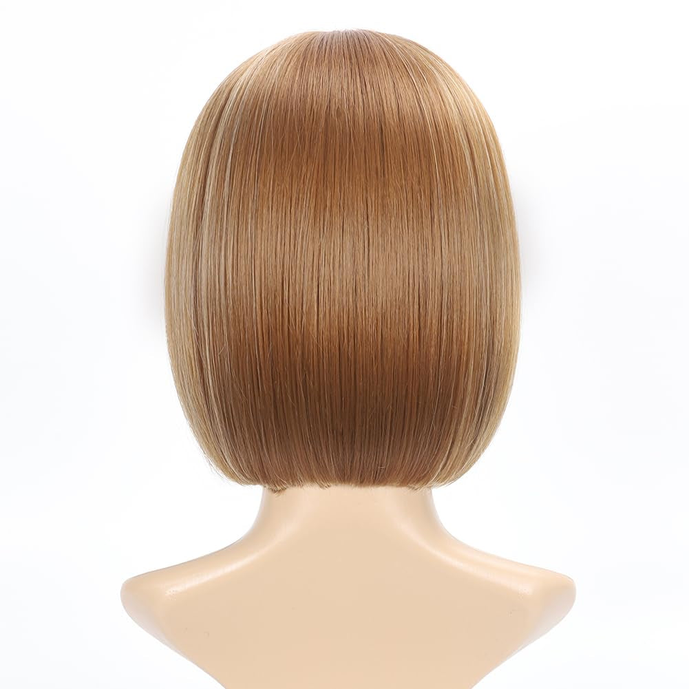 12 Inch Short Bob Wigs with Bangs Straight Bob Wigs for Women Synthetic Bob Wigs Natural Looking for Daily Party Cosplay (12Inch, 27/613)