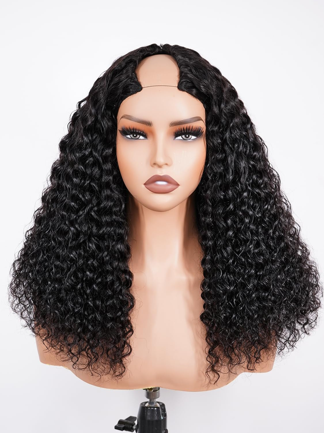 18 Inch Water Wave V Part Wig, Human Hair, No Leave Out, Brazilian Glueless Curly Wave Upgrade U Part Wigs for Black Women, 180% Density Natural Color