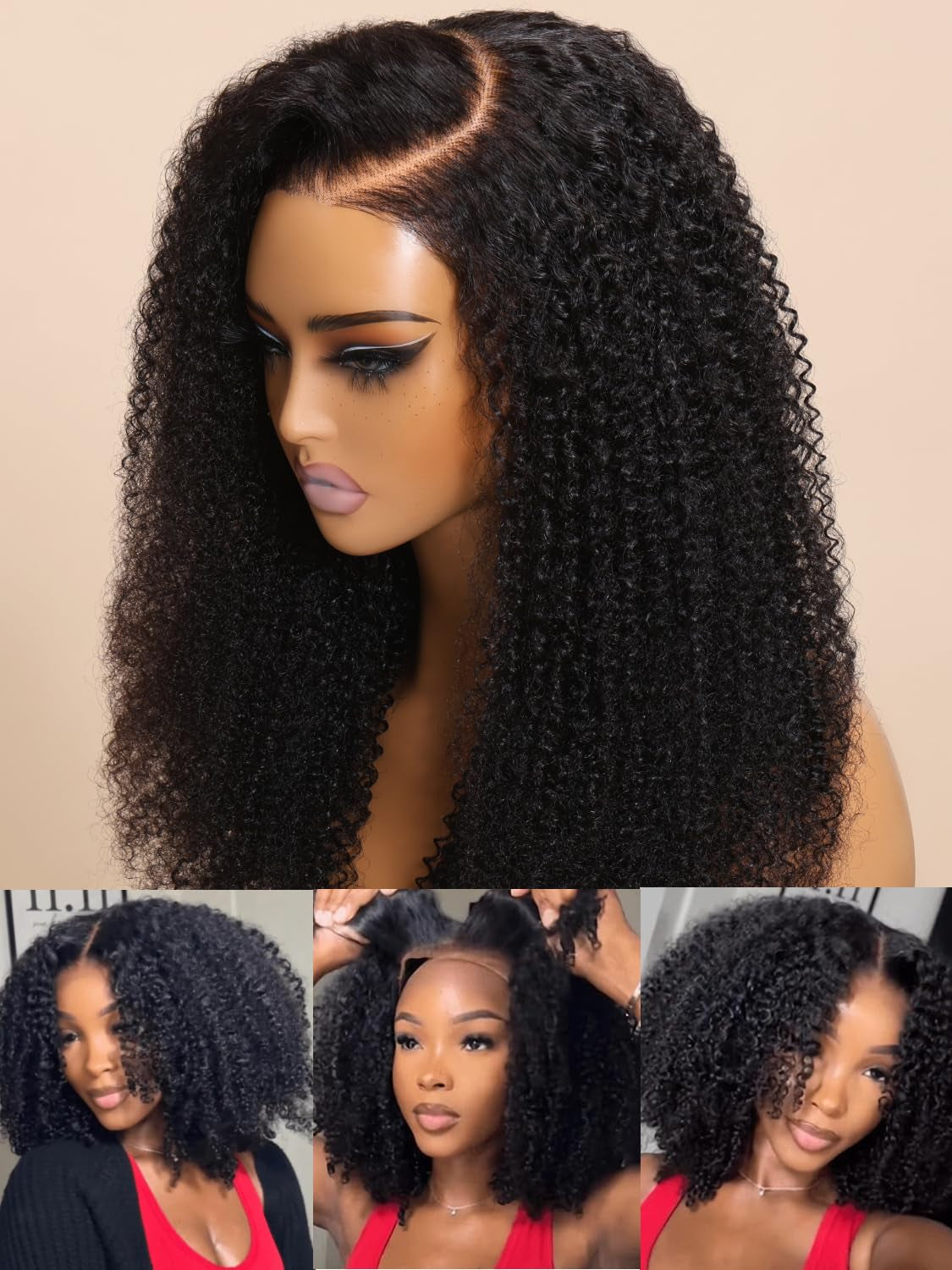 12A Bye Bye Knots Glueless Wig Kinky Curly 7X5 Pre Cut Lace Front Wigs Invisible Knots Virgin Human Hair HD Lace Frontal Pre Bleached Wig 180% Density 26 Inch