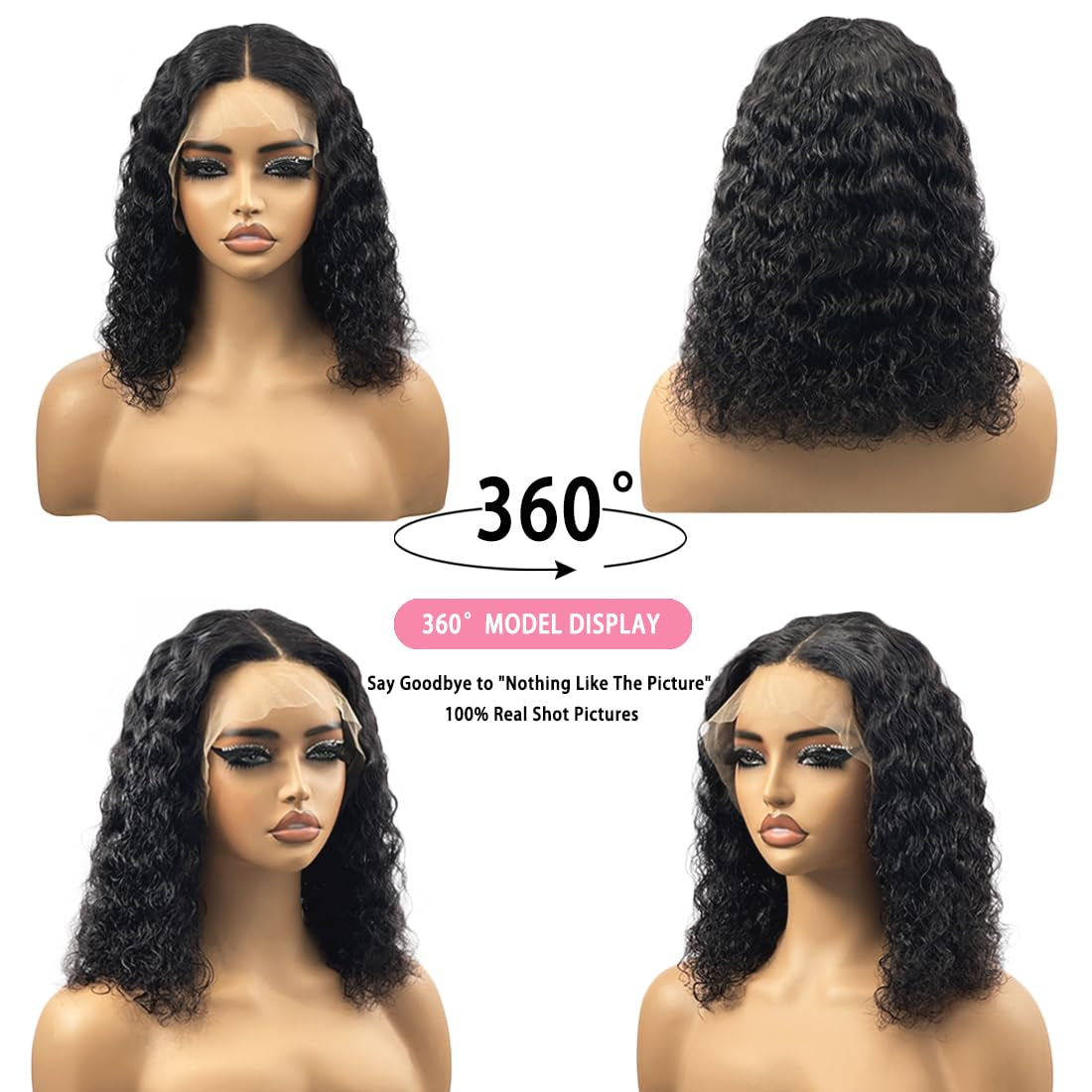 16 Inch Short Deep Curly Lace Front Wigs Human Hair 13X4 HD Transparent 180% Density Pre Plucked Baby Hair Curly Bob Human Hair Wigs Natural Black