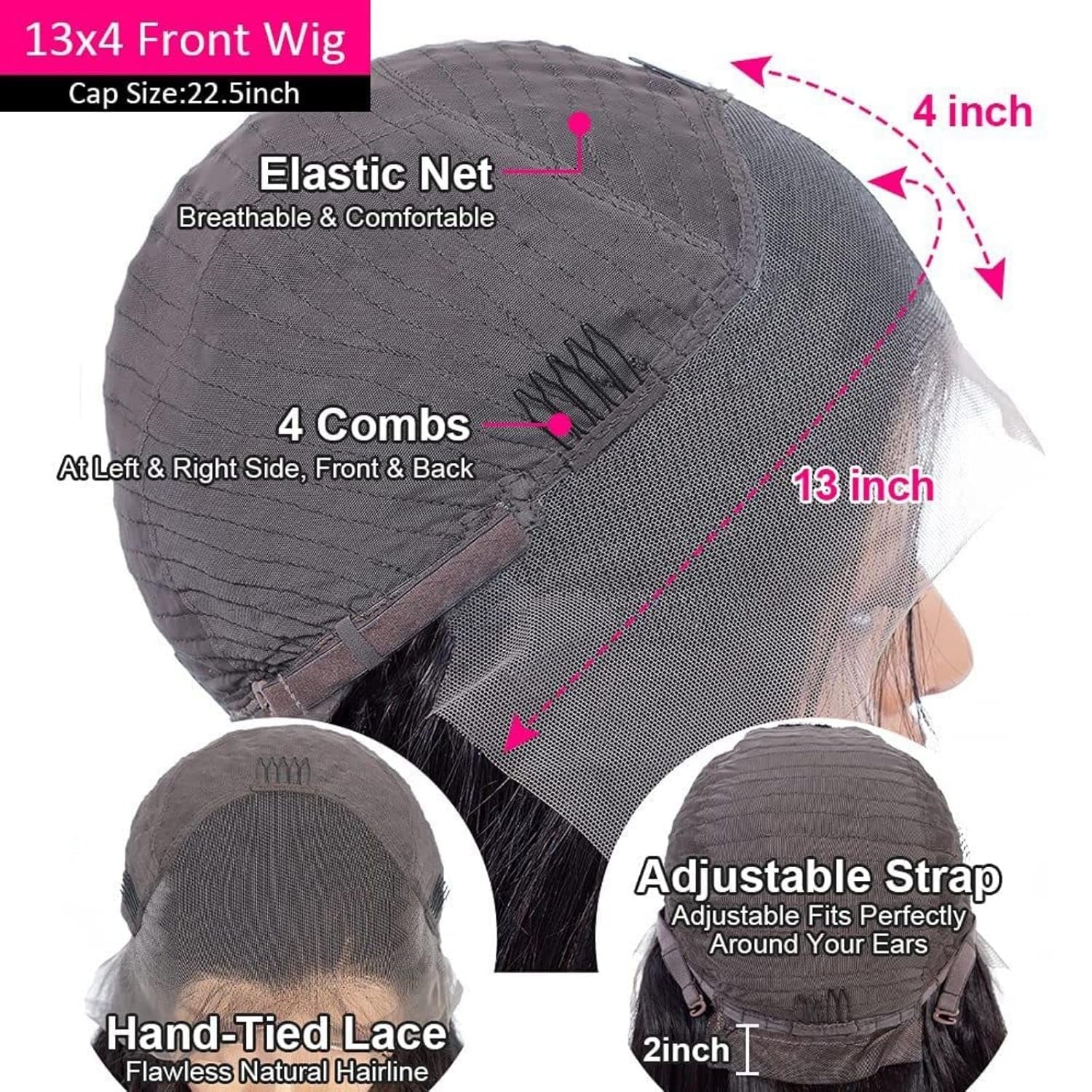 13X4 Body Wave Lace Front Wigs Human Hair Wigs for Black Women 24 Inch Pre Plucked Bleached Knots with Baby Hair 150% Density 10A Unprocessed Virgin Human Hair Wigs Natural Color Body Wave Wigs