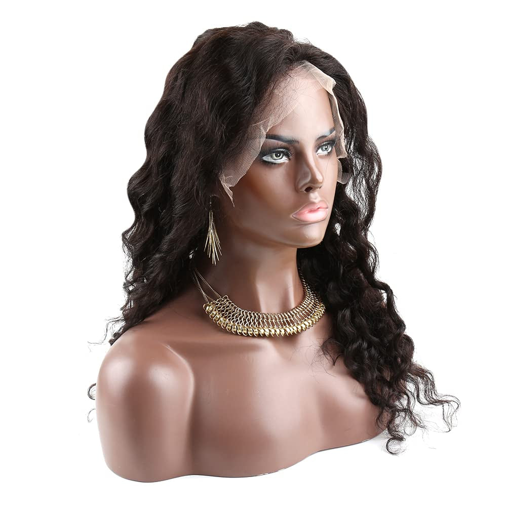 10A Brazilian Loose Deep Full Lace Wigs 130% Density Virgin Human Hair Wig for Black Women Natural Color 16Inch