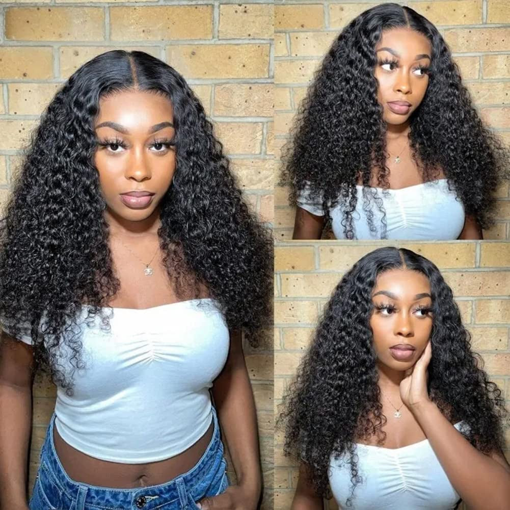 18 Inch Water Wave V Part Wig, Human Hair, No Leave Out, Brazilian Glueless Curly Wave Upgrade U Part Wigs for Black Women, 180% Density Natural Color
