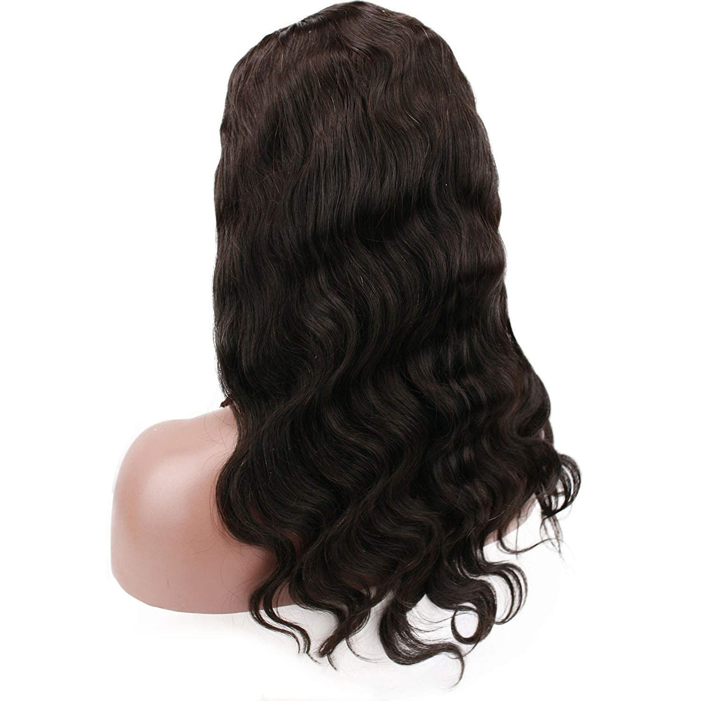 100% Virgin Brazilian Human Hair Left U Part Wigs Wavy with Side Bangs 180% Density Natural Black Color 16Inch