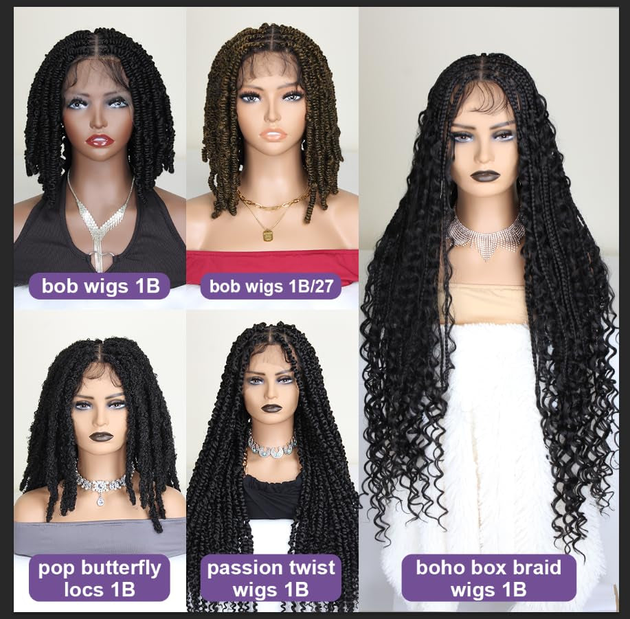 18 Inch Criss Cross Thick Butterfly Locs Wig Full Double Lace Knotless Popcorn Twist Locs Braided Wig for Women 3D Pop Butterfly Loc Twist Braids