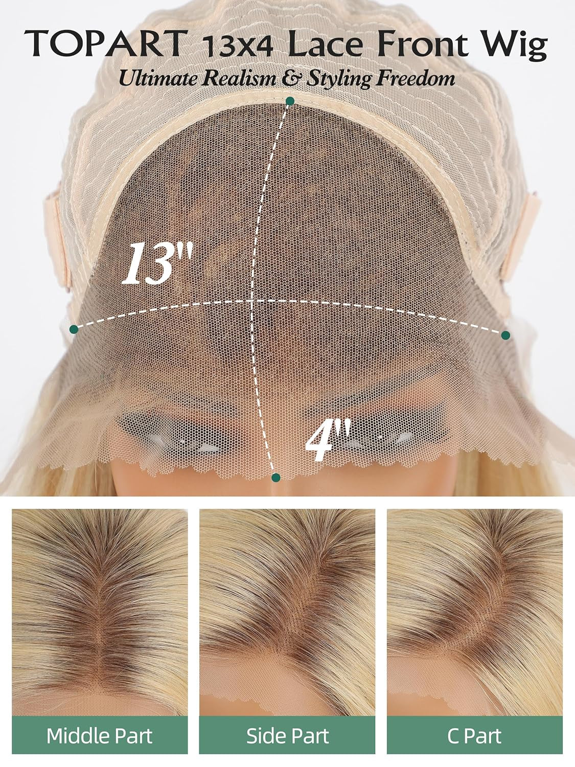 13 * 4 HD Glueless Human Hair Ombre Light Blonde Lace Front Wigs for White Women Straight Wig Pre Plucked 180% Density Transparent (22Inch)