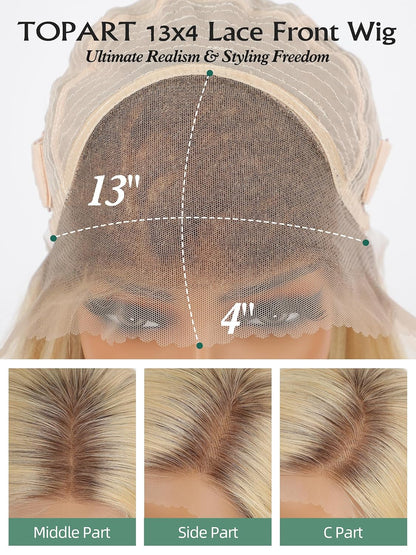 13 * 4 HD Glueless Human Hair Ombre Light Blonde Lace Front Wigs for White Women Straight Wig Pre Plucked 180% Density Transparent (22Inch)