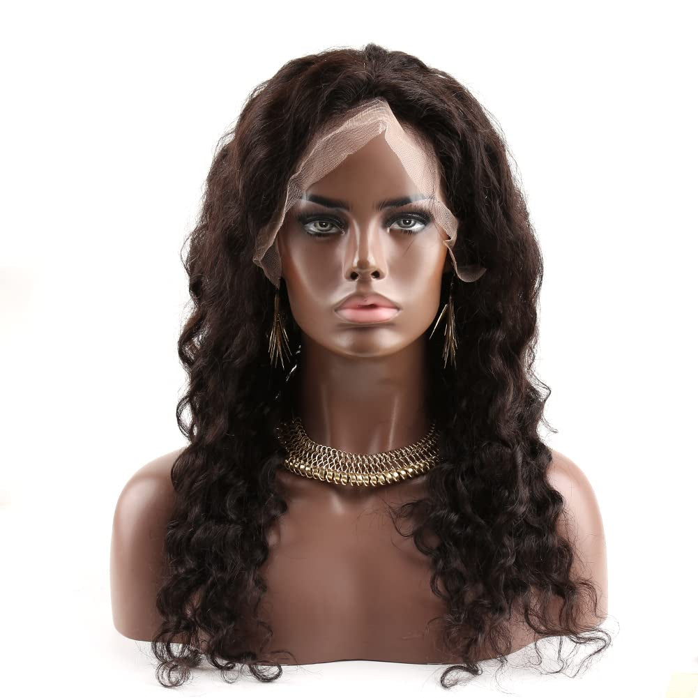 10A Brazilian Loose Deep Full Lace Wigs 130% Density Virgin Human Hair Wig for Black Women Natural Color 16Inch