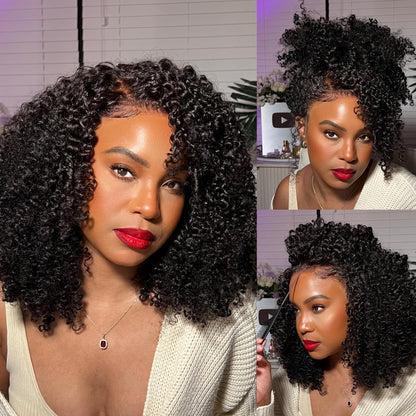 12A Bye Bye Knots Glueless Wig Kinky Curly 7X5 Pre Cut Lace Front Wigs Invisible Knots Virgin Human Hair HD Lace Frontal Pre Bleached Wig 180% Density 26 Inch