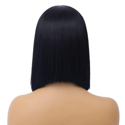 12 Inches Black Wig Short Straight Bob Wig Black Bob Wigs Heat Resistant Synthetic Wigs Hairnet Include