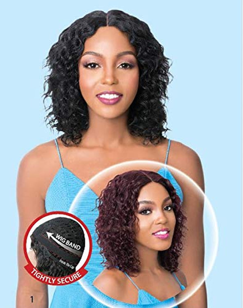 100% Brazilian Human Hair Wavy & Straight Two in One Medium Length Center Part Style Band inside Cap Tightly Secure - HH WET N WAVY MIRROR (1)