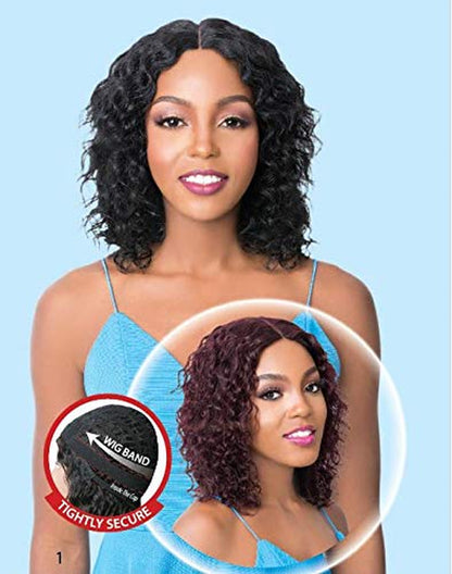 100% Brazilian Human Hair Wavy & Straight Two in One Medium Length Center Part Style Band inside Cap Tightly Secure - HH WET N WAVY MIRROR (1)