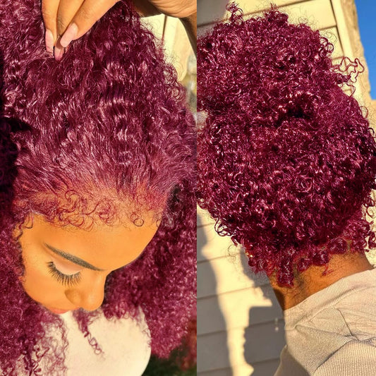 250% Density Deep Wave Lace Front Wigs - 360 Full Lace Deep Curly Wave Wigs - Pre Plucked with Baby Hair - 99J Burgundy Wet and Wavy Human Hair Wig