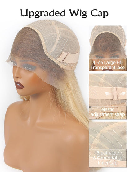 13 * 4 HD Glueless Human Hair Ombre Light Blonde Lace Front Wigs for White Women Straight Wig Pre Plucked 180% Density Transparent (22Inch)